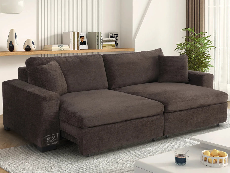 Extendable Electric Sofa - Bed in Brown Corduroy Fabric | 3 Seater Home Cinema Couch with Power Slider | USBc Charging Ports | Palma