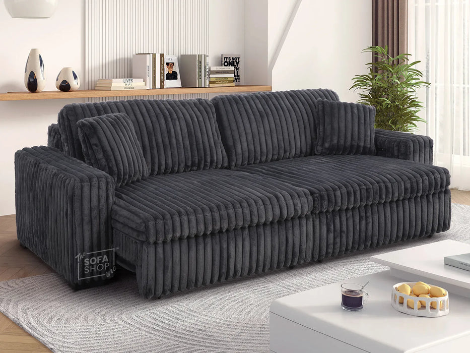 Extendable Electric Sofa - Bed in Grey Corduroy Fabric | 3 Seater Smart Cinema Couch with Power Sliding Motion | USBc Charging Ports | Palma