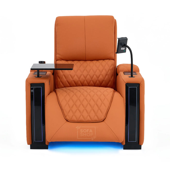 1 Seater Real Leather High-Tech Electric Recliner Cinema Chair in Orange | Hi-Tech Cinema Couch with  Massage, Heat, Cooling  & Heating Cup Holder | Assisi | The Sofa Shop