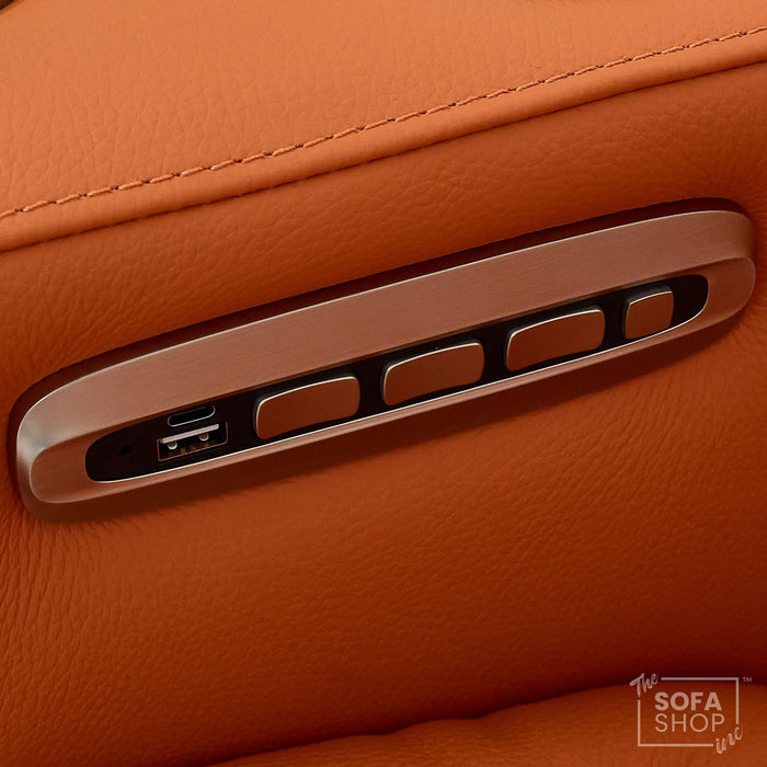3 Seater Cinema Sofa in Orange Real Leather | Luxury Theatre & Home Cinema Seating | Electric Recliner With USB Charging + Cupholders & Power Headrests | LED Lighting & Hidden Storage | Assisi