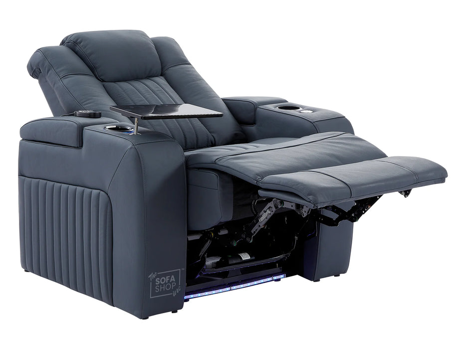 2+1 Electric Recliner Cinema Sofa Set in Blue Real Leather with USB Ports, Cup Holders, Storage Boxes & Wireless Charger  - Capri