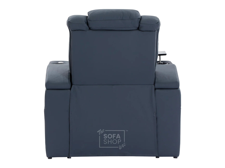 2+1 Electric Recliner Cinema Sofa Set in Blue Real Leather with USB Ports, Cup Holders, Storage Boxes & Wireless Charger  - Capri