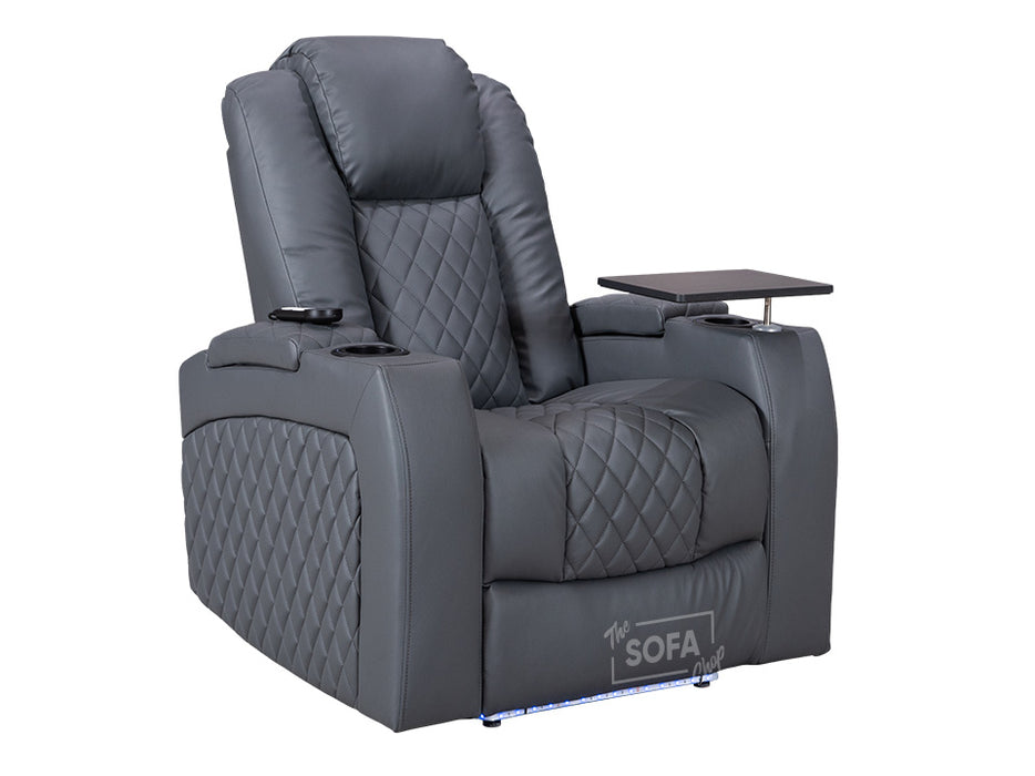 Row of 5 Electric Home Cinema Seats in Grey Leather Aire, With Recliner, Massage Seats, Removable Table, USB, Lights, Storage Arms, Chilled Cupholders - Pavia