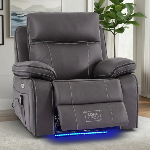 1 Seat Electric Recliner Chair Home Cinema Sofa | Hi-Tech Chair In Grey Fabric with LED Lights + USB + Massage | Sofa Sale | Vinsonova Series One