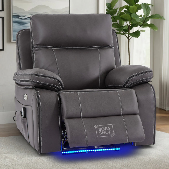 1 Seat Electric Recliner Chair Home Cinema Sofa | Hi-Tech Chair In Grey Fabric with LED Lights + USB + Massage | Sofa Sale | Vinsonova Series One