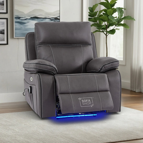 1 Seat Electric Recliner Chair Home Cinema Sofa | Hi-Tech Chair In Grey Fabric with LED Lights + USB + Massage | Sofa Sale | Vinsonova Series One