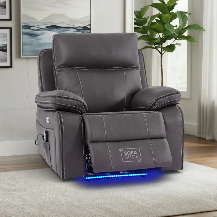 1 Seat Electric Recliner Chair Home Cinema Sofa | Hi-Tech Chair In Grey Fabric with LED Lights + USB + Massage | Sofa Sale | Vinsonova Series One