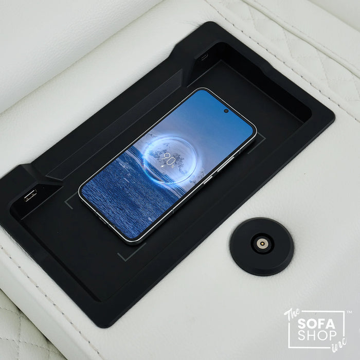 2 Seater Real Leather Electric Recliner Cinema Sofa in White | Massage, Bluetooth, Console, Heating & Cooling Cup Holders | Napoli | The Sofa Shop