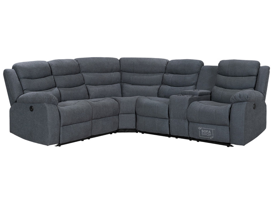 Electric Recliner Corner Sofa and Chair in Dark Grey Fabric with Console, Wireless Chargers & Cup Holders - Chelsea