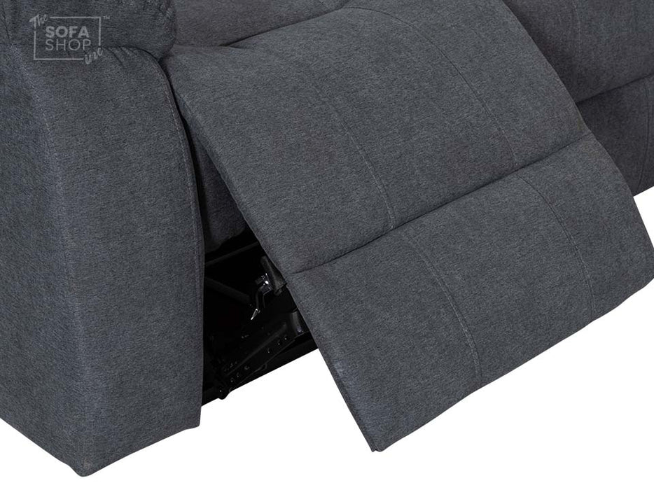 Electric Recliner Corner Sofa and Chair in Dark Grey Fabric with Console, Wireless Chargers & Cup Holders - Chelsea