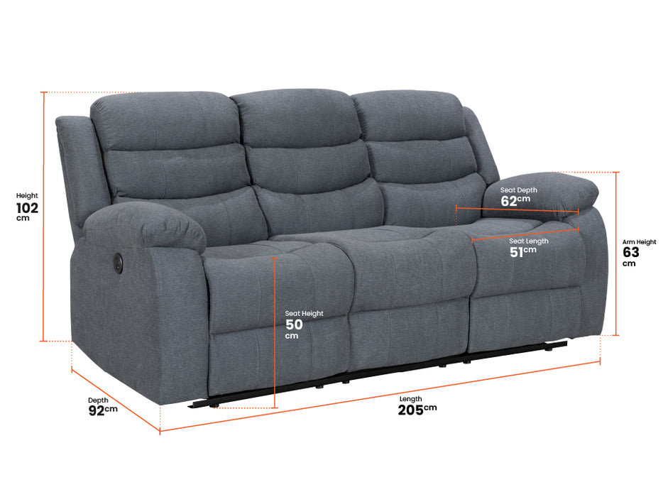3 2 1 Electric Recliner Sofa Set. 3 Piece Recliner Sofa Package Suite in Dark Grey Fabric with Storage & Drink Holders & USB Ports- Chelsea