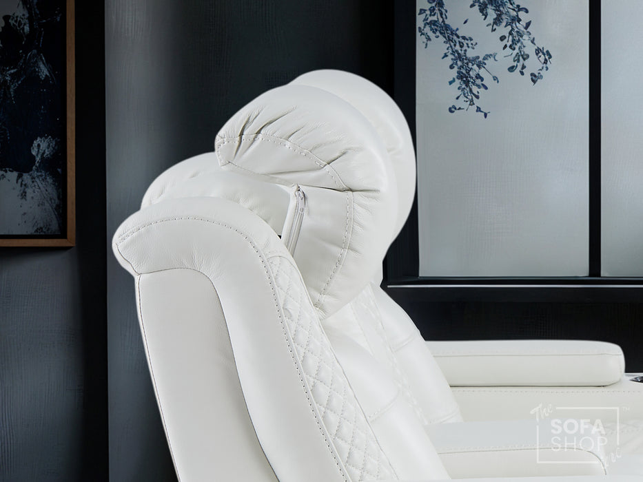 3 Seater White Real Leather Electric Recliner Cinema Sofa | Power Headrest, Massage, Fold-Down Table, USB-C & Storage | Napoli | The Sofa Shop