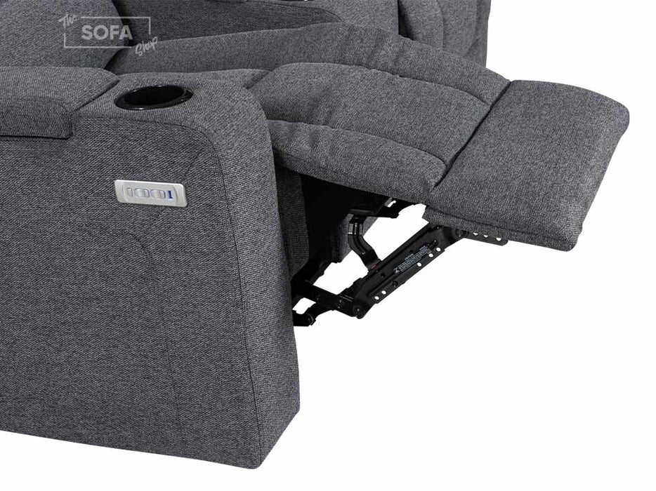 2 Seater Electric Recliner Sofa in Dark Grey Woven Fabric With Power Headrest, USB, Console & Cup Holders - Siena