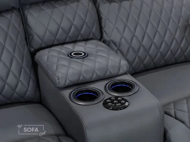 2-Seater Electric Recliner with Power, Massage, and Console | Smart Cinema Sofa in Grey Leather | Venice | Sofa Sale