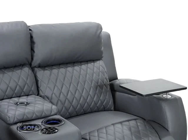 2-Seater Electric Recliner with Power, Massage, and Console | Smart Cinema Sofa in Grey Leather | Venice | Sofa Sale