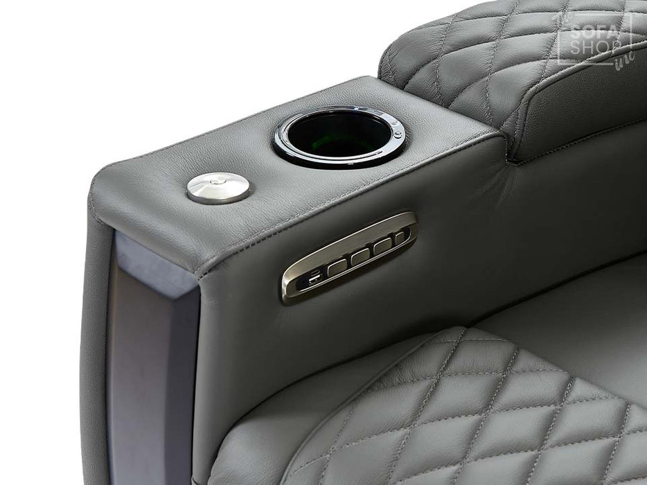 3 2 1 Seater Electric Recliner Sofa Set & Cinema Seats in Grey Real Leather With Power Lumbar Support, Chilled Cupholders & Power Headrests - Assisi