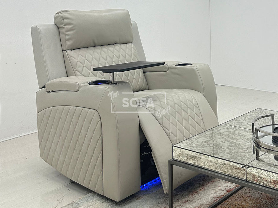 Venice Series One Electric Recliner Chair in Cream Leather with USB, Massage & Chilled Cup Holders - Customer Return - Second Hand Sofas