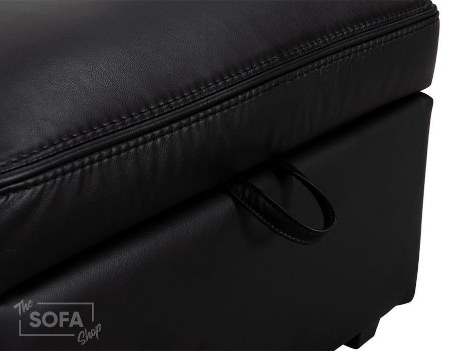 Black Leather Storage Footstool - Ravenna