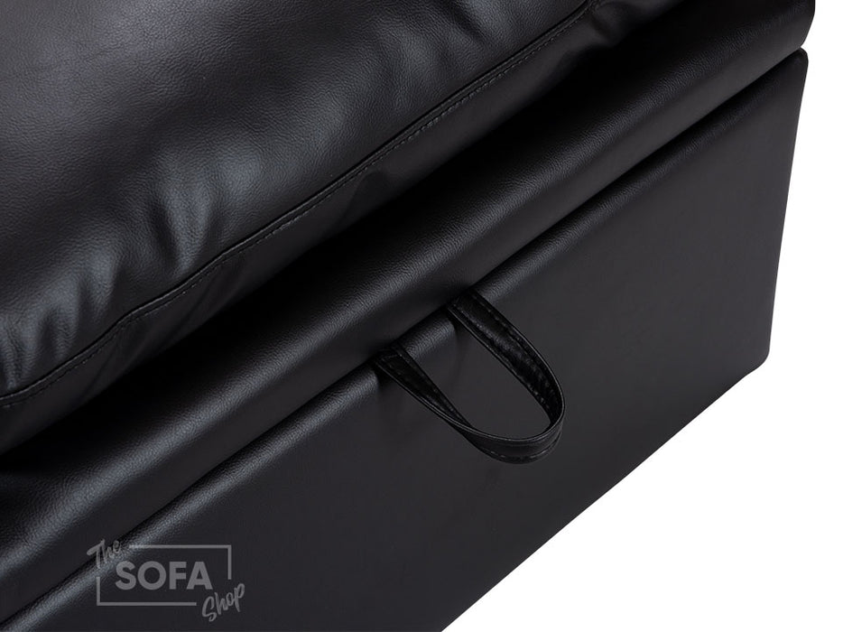 Black Leather Cushion Top Footstool - Bari