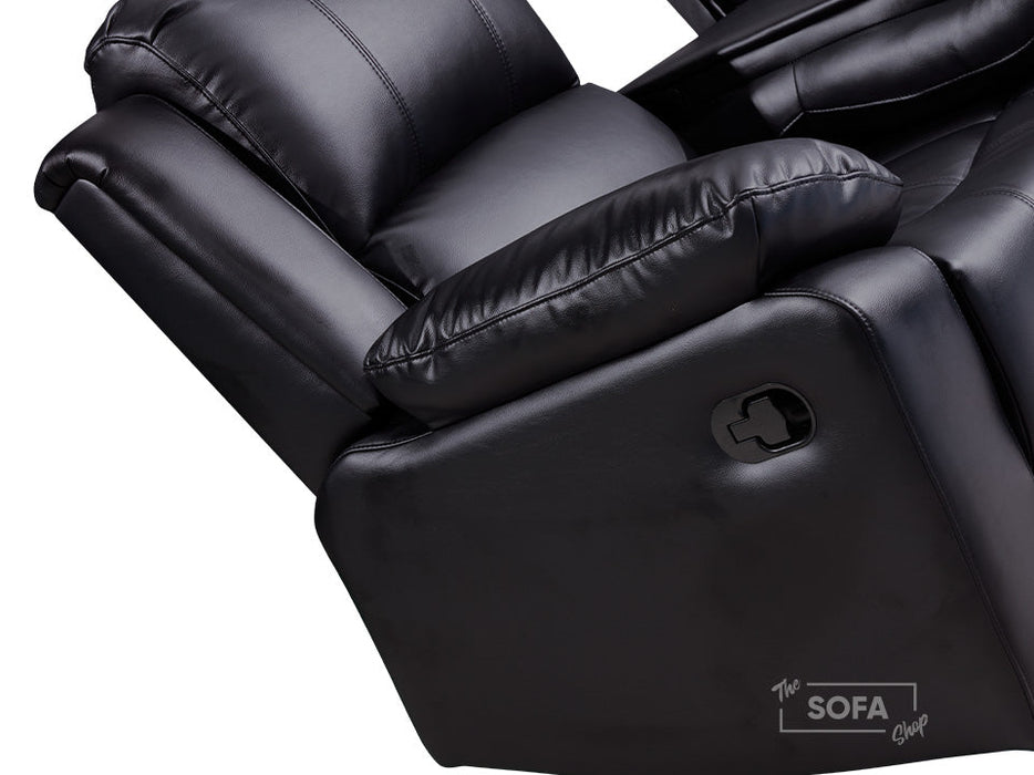 3 Piece Sofa Set - Recliner Sofa - 3+3+3 Seat Sofa Suite Package in Black Leather with Folding Table & Cupholders - Trento
