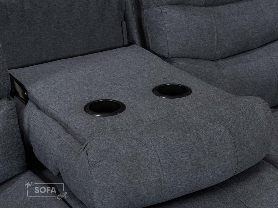 3 Seater Recliner Sofa in Dark Grey Fabric with Drop-Down Table & Cup Holders - Sorrento