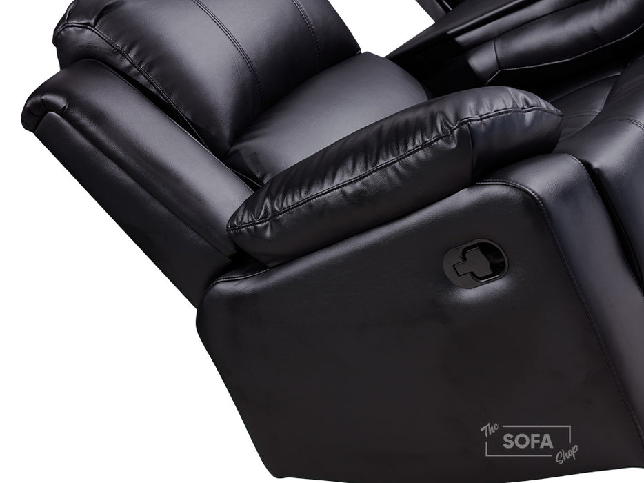 3 2 Recliner Sofa Set. 2 Piece Recliner Sofa Package Suite in Black Leather with Drop-Down Table & Drink Holders- Trento