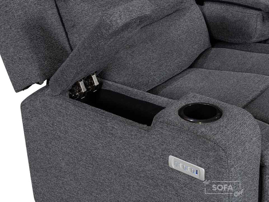 3 Seater Electric Recliner Sofa in Grey Woven Fabric With Power Headrest, USB, Console & Cup Holders - Lawson
