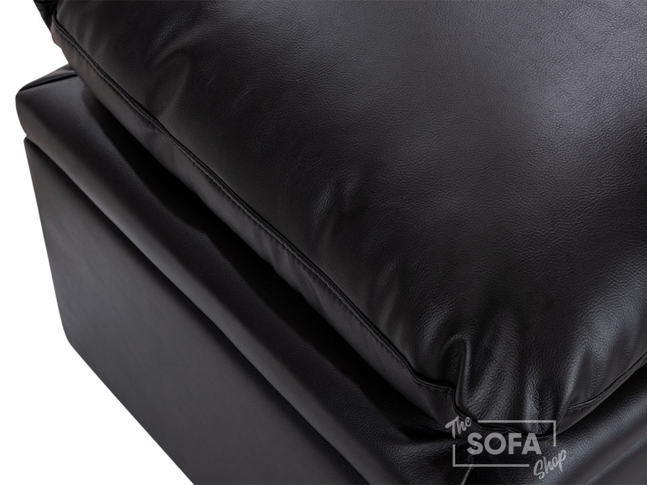 Black Leather Cushion Top Footstool - Bari