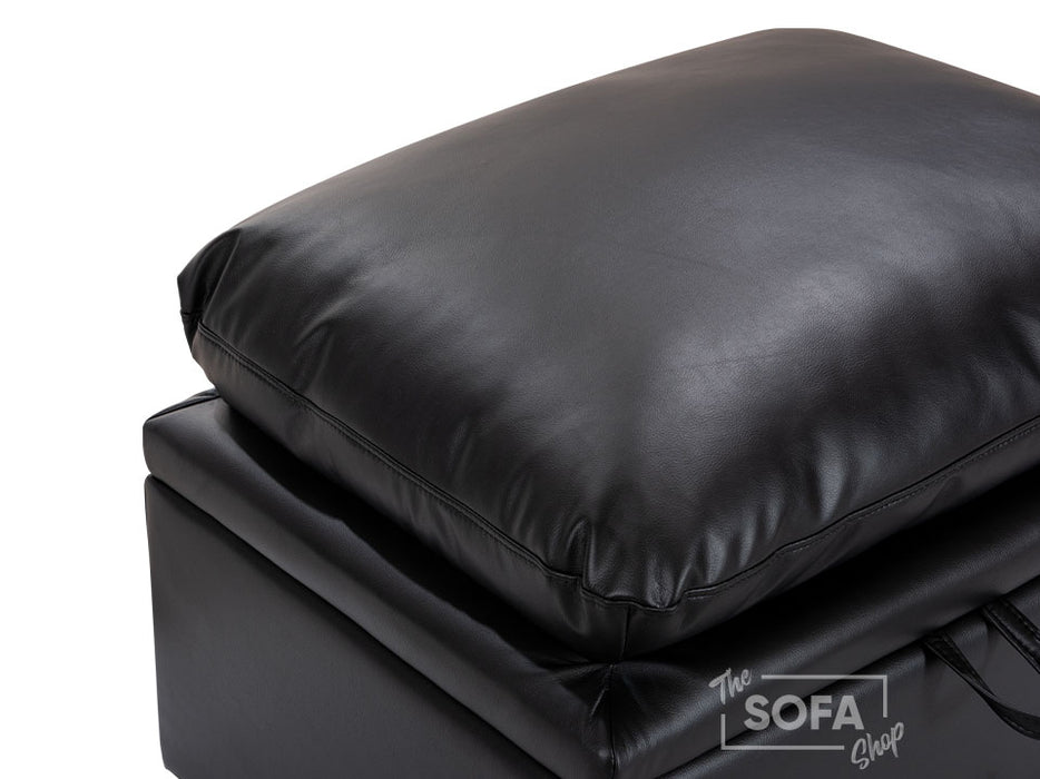 Black Leather Cushion Top Footstool - Bari