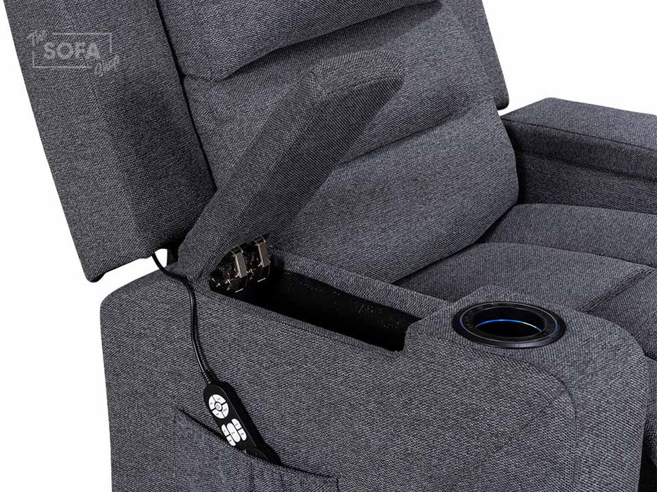 2+1 Electric Recliner Sofa & Chair Set in Grey Woven Fabric With LED Cup Holders & Wireless Charger & USB Ports- Lawson