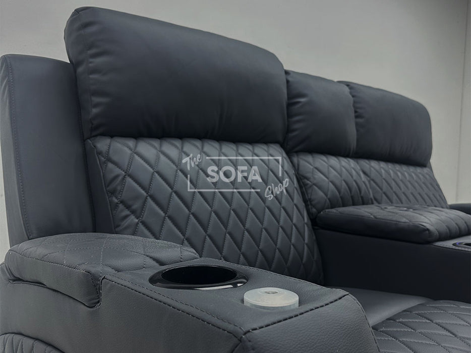 Venice Series One 2 Seater Electric Recliner Smart Cinema Sofa in Grey Leather with Massage, USB & Speakers -Tiny Stitching Rip - Second Hand Sofas