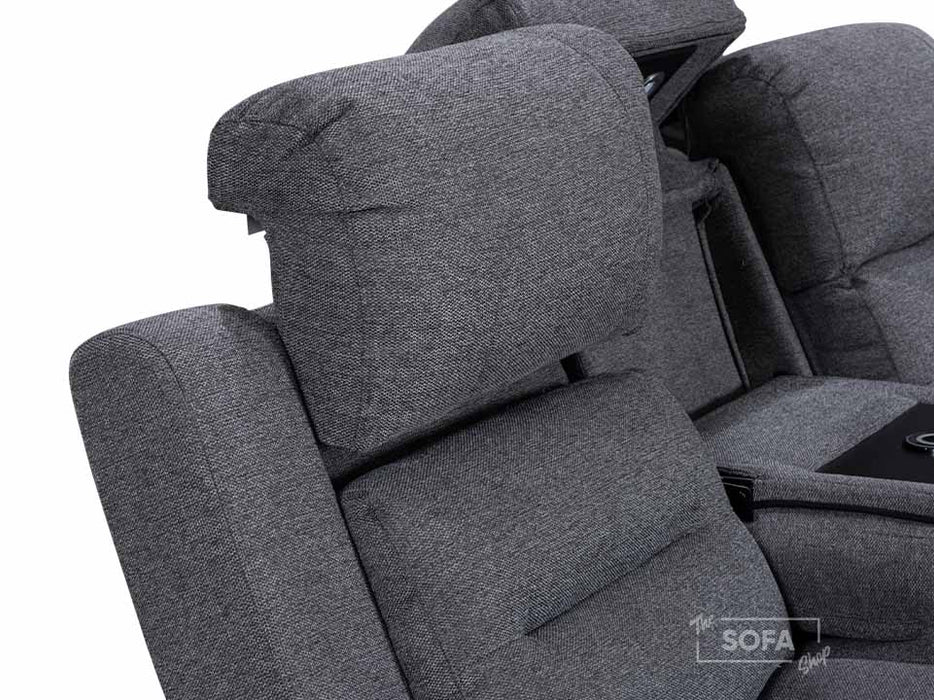 3 2 Seater Electric Recliner Sofa Set. 2 Piece Sofa Package Suite in Dark Grey Woven Fabric With Power Headrest, USB, Console & Cup Holders - Siena