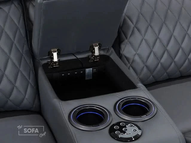 2-Seater Electric Recliner with Power, Massage, and Console | Smart Cinema Sofa in Grey Leather | Venice | Sofa Sale