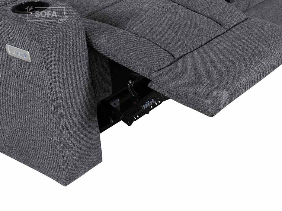 2 Seater Electric Recliner Sofa in Grey Woven Fabric With Power Headrest, USB, Console & Cup Holders - Lawson