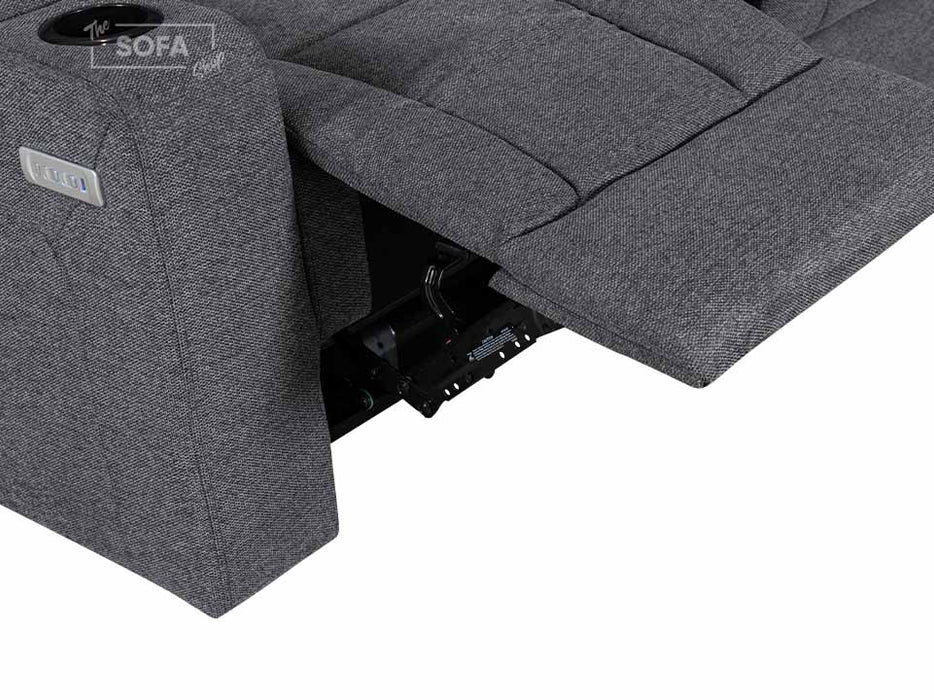 3+3 Seater Electric Recliner Sofa Set in Grey Woven Fabric With Power Headrests, USB, Console & Cup Holders - Lawson