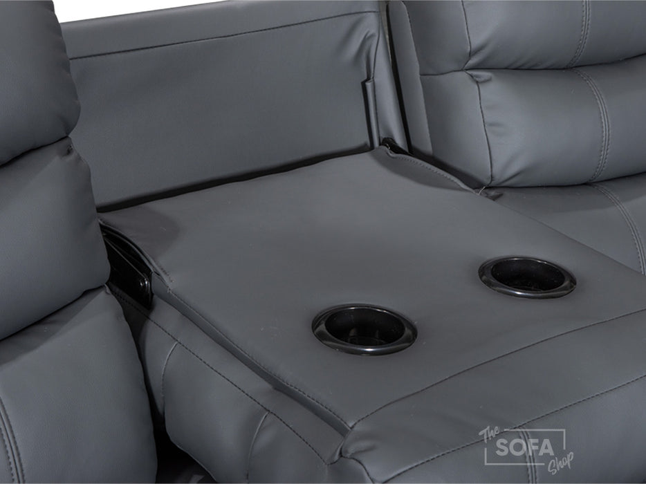3 2 Recliner Sofa Set. 2 Piece Recliner Sofa Package Suite in Grey Leather with Drop-Down Table & Cup Holders- Sorrento