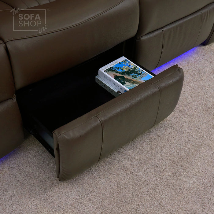 3 Seater Cinema Sofa in Brown Real Leather | Hi-Tech Cinema Sofa with Vibration Massage, Heated Lumbar, Bluetooth Speakers, Heating & Cooling Cupholders | Capri | The Sofa Shop