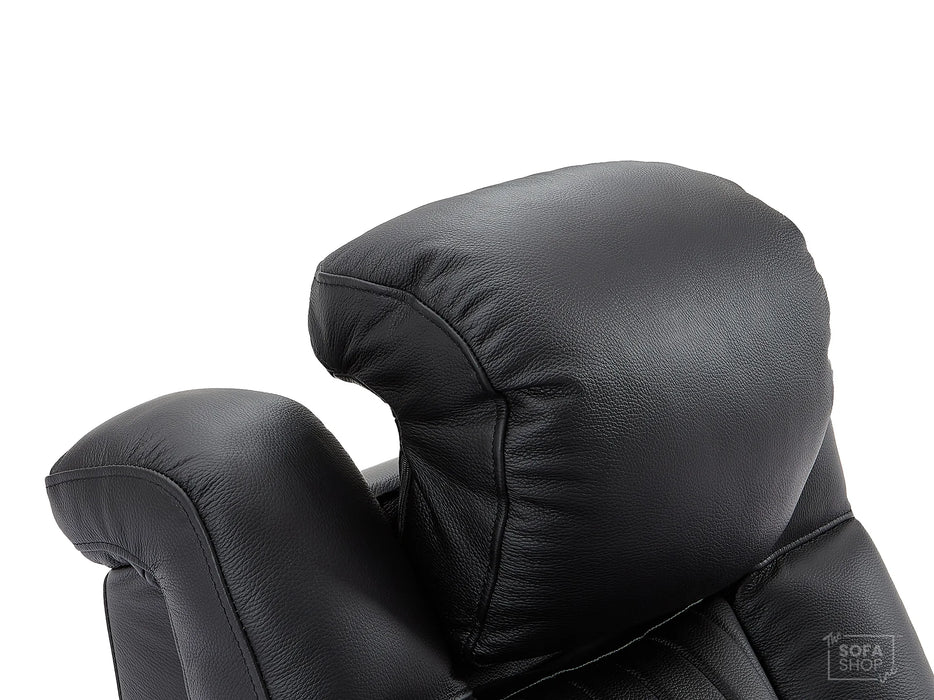 Electric Recliner Chair & Cinema Seat in Black Leather + Massage + Cup Holders + Table - Capri