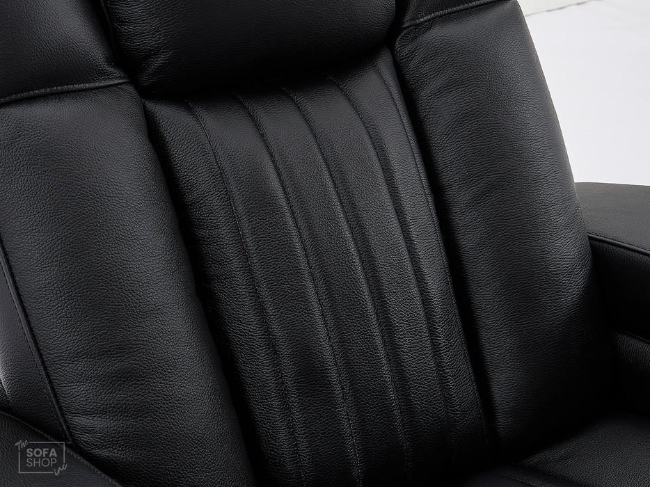 Electric Recliner Chair & Cinema Seat in Black Leather + Massage + Cup Holders + Table - Capri