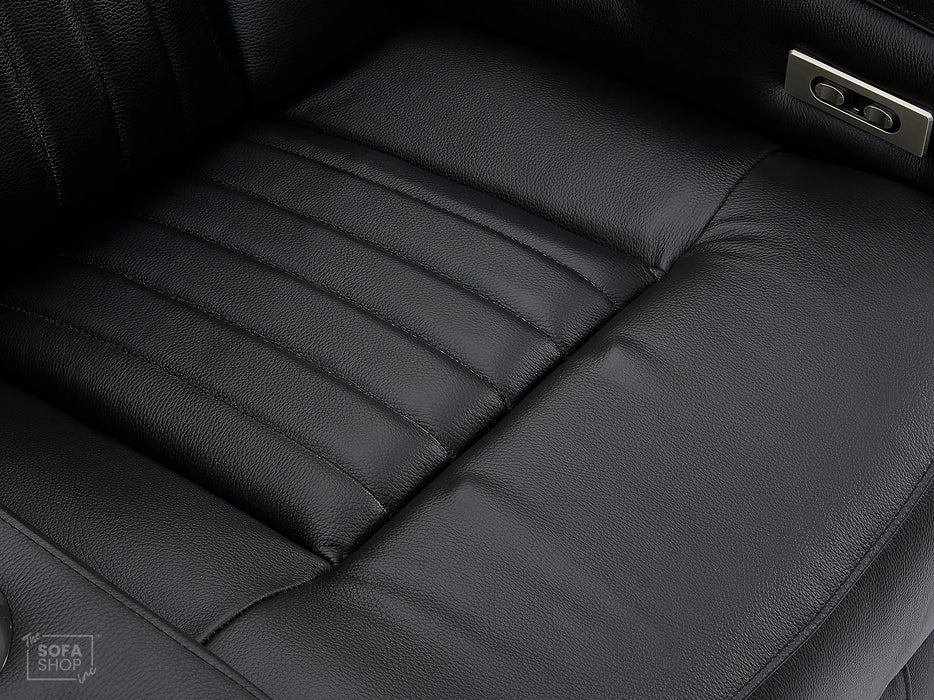 Electric Recliner Cinema Sofa 3 Seater in Black Real Leather with USB Ports, Cup Holders, and Wireless Charger - Capri