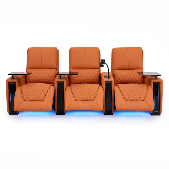3 Seater Real Leather Electric Recliner Cinema Sofa in Orange | Hi-Tech Couch With Power Lumbar, Wireless Charging, USB+C, Cooling & Heating Cupholders | Assisi | The Sofa Shop