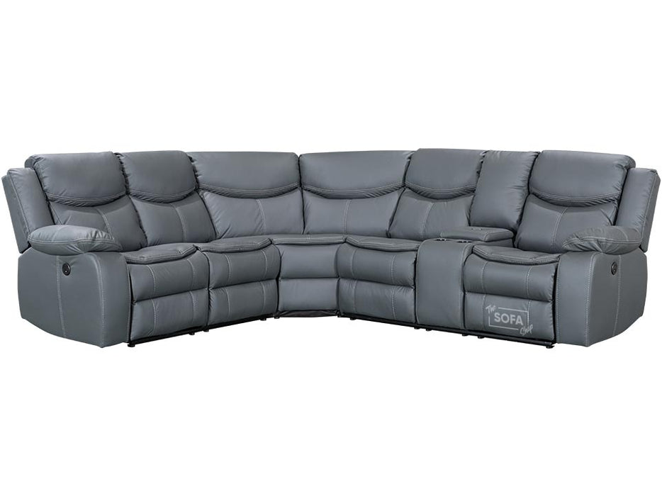 Electric Recliner Corner Sofa in Grey Leather with Console, Storage, Cup Holders & Wireless Charger - Highgate