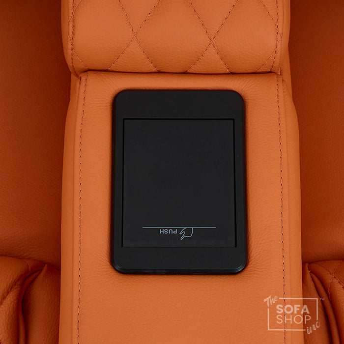 1 Seater Real Leather High-Tech Electric Recliner Cinema Chair in Orange | Hi-Tech Cinema Couch with  Massage, Heat, Cooling  & Heating Cup Holder | Assisi | The Sofa Shop