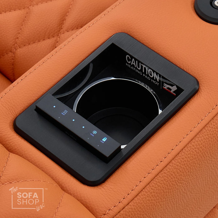 1 Seater Real Leather High-Tech Electric Recliner Cinema Chair in Orange | Hi-Tech Cinema Couch with  Massage, Heat, Cooling  & Heating Cup Holder | Assisi | The Sofa Shop