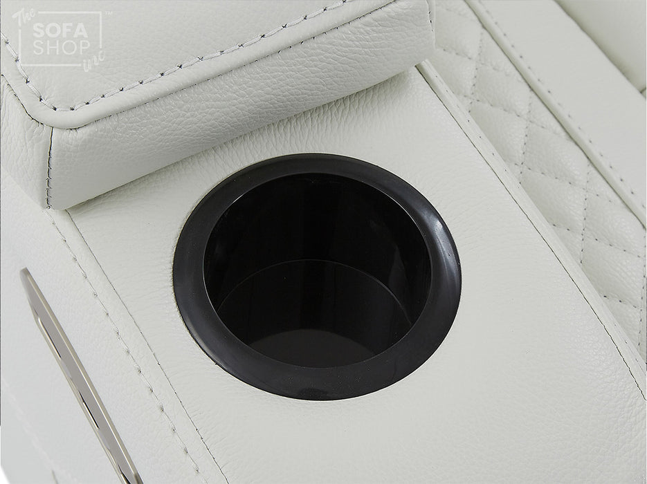 Real Leather Chair with Power Headrest, USB Ports, Electric Reclining & Massage Seat | White Leather Recliner | Napoli