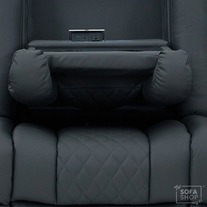 3 Seater Real Leather Electric Recliner Cinema Sofa in Grey | Hi-Tech Sofa with Power Lumbar, Bluetooth, Fold-Down Table & Storage | Milano | The Sofa Shop