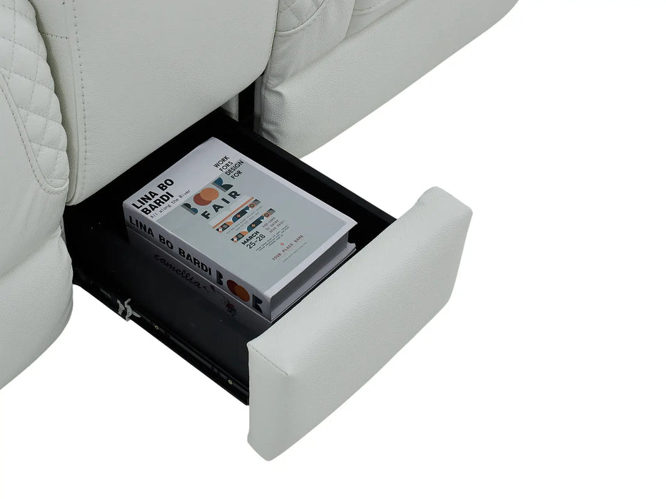 2 Seater Real Leather Electric Recliner Sofa with Cooler Cupholders, Massage, USB, Wireless Charging & Console | White Genuine Leather | Napoli