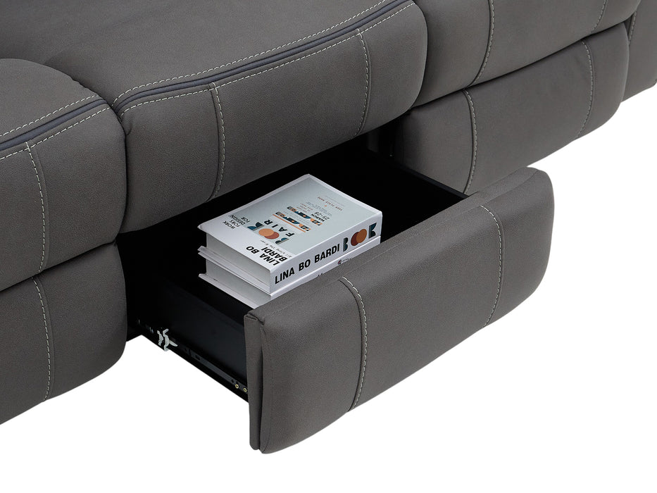 3 Seat Electric Recliner Home Cinema Theatre Sofa | Fabric Couch In Grey with Cupholders + Table + USB + Speakers | Vinsonova Series One