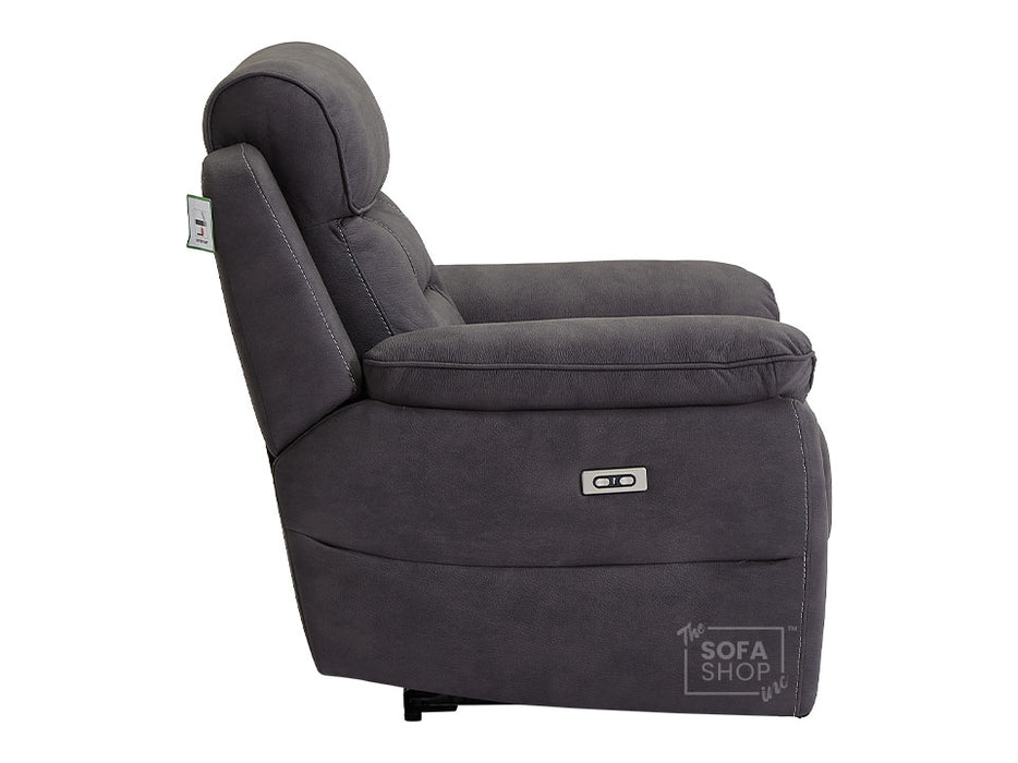 Electric Recliner Chair in Black Fabric with USB Port & Power Headrest - Florence