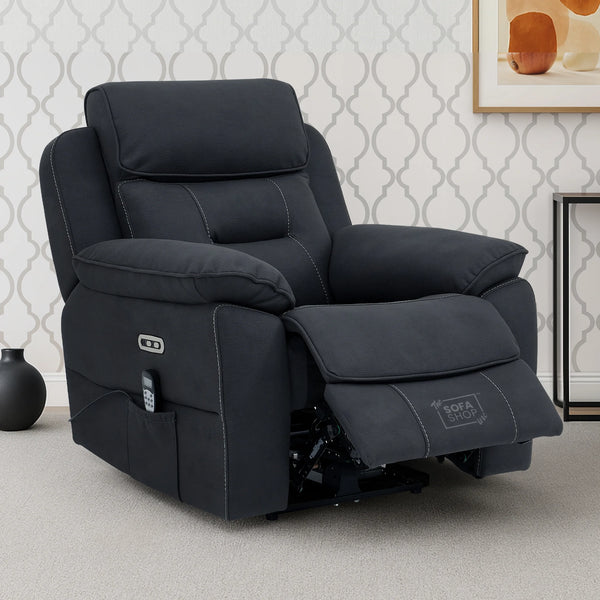 1 Seat Electric Recliner Chair Home Cinema Sofa | Fabric Chair In Charcoal Grey | Hi-Tech Chair with Massage, Heating, Padded Armrests, USB & Power Headrest | Florence